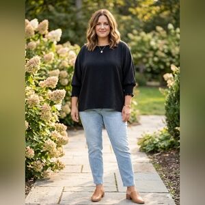 "JULES & JAMES" Black Smocked Sleeve Loose Fit Blouse